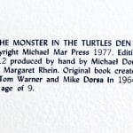 The Monster in the Turtle's Den by Mike Dorsa and Tom Warner. Colophon.