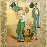 Bubenstreiche. Ein Verwandslungbilderbuch by Lothar Meggendorfer. Interior page man drinking from vase.