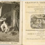 Grateful Tributes; or, Recollections of Infancy by Mary Belson Elliot. Title page with illustrations of people fighting and a house