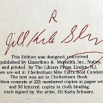 Turkey Remains and How to Inter Them with Numerous Scarce Recipes by F. Scott Fitzgerald, illustrated by Jill Karla Schwarz. Colophon with inscription.