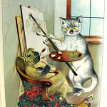 Artistic Pussy and her Studio: Moving Pictures with Other Tales by Lothar Meggendorfer. Interior page with cat painting dog.