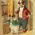 Picture Pastimes with Verses by L. L. Weedon and illustrated by G. H. Thompson. Moving page dogs in pantry.