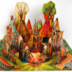 An American Indian Camp by Vojtech Kubasta. Interior pop-up of teepee camp.