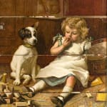 Touch and Go. A Book of Transformation Pictures by Fred E. Weatherly. Moving page girl with dog.