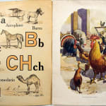 Abecedario by Ramón Sopena. Interior page with illustrations of letters A-D and rooster.