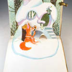 A Raposa, a Lebre e o Galo by Viktor Andriyevich. Pop up page of fox next to house.