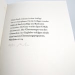 Obwohl nichts wagte ist nichts gewonnen [Although nothing ventured nothing is won] by Peter Malutzki. Colophon.