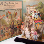A Day in the Zoo. Realistic Pictures of Birds Beasts and Fishes. A Reproduction of an Antique Pop-up Book. Title page and popup of elephant.