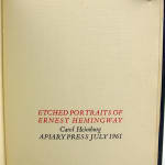 Etched Portraits of Ernest Hemingway by Carol Heimburg. Title page.