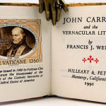 John Carroll and the Vernacular Liturgy by Francis J. Weber, illustrated by Elizabeth Hilleary. Title page with postage stamp.