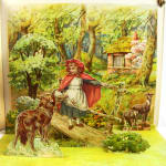 The Land of Long Ago. A Visit to Fairyland with Humpty Dumpty by L. L. Weedon, illustrated by E. Stuart Hardy. Pop up page, Little Red Riding Hood and wolf.
