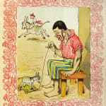 Bubenstreiche. Ein Verwandslungbilderbuch by Lothar Meggendorfer. Interior page man with tiny donkey.