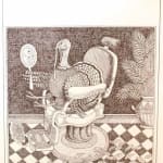 Turkey Remains and How to Inter Them with Numerous Scarce Recipes by F. Scott Fitzgerald, illustrated by Jill Karla Schwarz. Interior page illustration of Turkey in a barber chair.