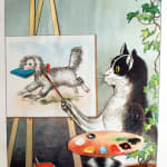 Histoires Pour Rire by Lothar Meggendorfer. Interior page cat painting dog.