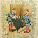 Bubenstreiche. Ein Verwandslungbilderbuch by Lothar Meggendorfer. Interior page two boys with umbrella.