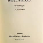 Malamud: Three Elegies by Robert Giroux, Daniel Stern, and Cynthia Ozick. Title page.