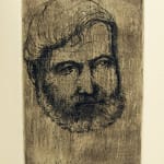 Etched Portraits of Ernest Hemingway by Carol Heimburg. Interior page portrait.