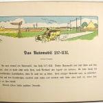 Das Automobil 217-UU by Edmond Cuénod, illustrated by Charles Emile Carlègle. Interior page illustrated with man in yellow car.