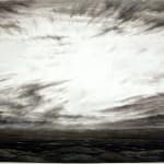 "Ruhiges Meer hinter Hügelküste, darüber grosse Lichterscheinung" by Gustav Wolf. Watercolor study.