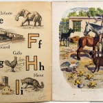 Abecedario by Ramón Sopena. Interior page with illustration of letters E-I and horses.