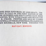 Endymion by John Keats, published by the Elston Press. Colophon
