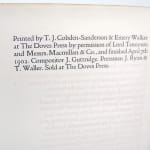 Seven Poems & Two Translations by Alfred Lord Tennyson, published by the Doves Press. Colophon page