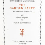 The Garden Party and Other Stories by Katherine Mansfield, illustrated by Marie Laurencin and designed by Hans Marderstieg. Title page.