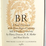 BR: A Panel Discussion at the Bruce Rogers Centenary held at Purdue University by Henry Duncan, K.K. Merker and Ward Ritchie, illustrated by Pall Bohne. Title page.