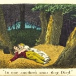 The Children in the Wood; Or, the Norfolk Gentleman's Last Will and Testament. Illustration of two people lying down in the woods.