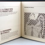 Turkey Remains and How to Inter Them with Numerous Scarce Recipes by F. Scott Fitzgerald, illustrated by Jill Karla Schwarz. Interior page, recipes and illustration of turkey in handback.