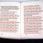 A Book of Songs and Poems from the Old Testament and the Apocrypha illustrated by Graily Hewitt. Interior page of red and black text.