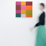 Jon Groom | YANTRA PAINTING, 2024 | Acrylic on wooden panel | 54.9 x 58.1 x 2.9 cm - installation view with person walking