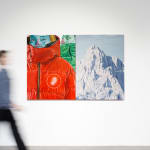 Damien Cifelli Summiting Taro Mountain (Diptych), 2023 Installation PULPO GALLERY with person walking by