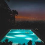 Laurence Jones British artist acrylic paint hyperreal architecture night pool hollywood mansion
