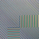 Multi-colour abstract oil painting by David Whitaker, represented by Rebecca Hossack Art Gallery, with 1960s-inspired geometric forms.