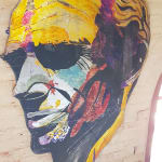 Colorful self portrait by sculptor Andrew Logan available at the Rebecca Hossack Art Gallery.