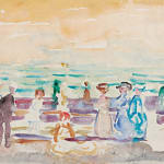 Maurice Brazil Prendergast, The Beach and Along the Sea with Boat and People (a double sided painting on paper), Circa...