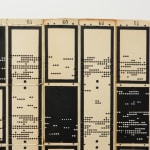 Marinda Vandenheede, - Oxygen - Reclaimed Pattern 1, 2022, (detail 1), Ink, thread on reclaimed cardboard punch cards, 37 x 42 cm, 14 5/8 x 16 1/2 in.