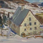 Painting of a large house in winter on a mountain