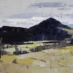 Painting of a dark mountainous view with little vegation
