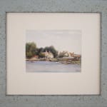 Framed photo of This painting captures a serene and picturesque view of a village by the sea.