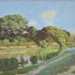 A river with lush green trees and grass by JEH MacDonald