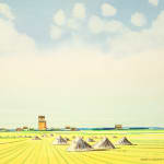 Robert Newton Hurley, Wheat Stooks & Grain Elevator, 1967