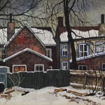 Kasyn's use of subdued and cool tones is masterful, emphasizing the chill of the winter air while contrasting the warmth of the homes.