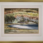 A framed photo of The painting portrays a landscape with a variety of textures and colours that capture the rugged terrain of Haliburton.