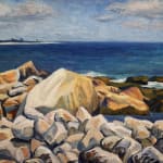 Painting of rocky coast on a sunny day