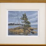Framed photo of "Georgian Bay, Point Au Baril" by John Angus Palmer, painted in 1970, is a landscape painting capturing the rugged beauty of Georgian Bay, located in Ontario, Canada.