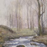 Painting of a stream running through a forest