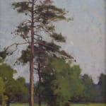 Painting of a large tree surrounded by shorter trees