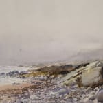 Painting of a misty rocky coast